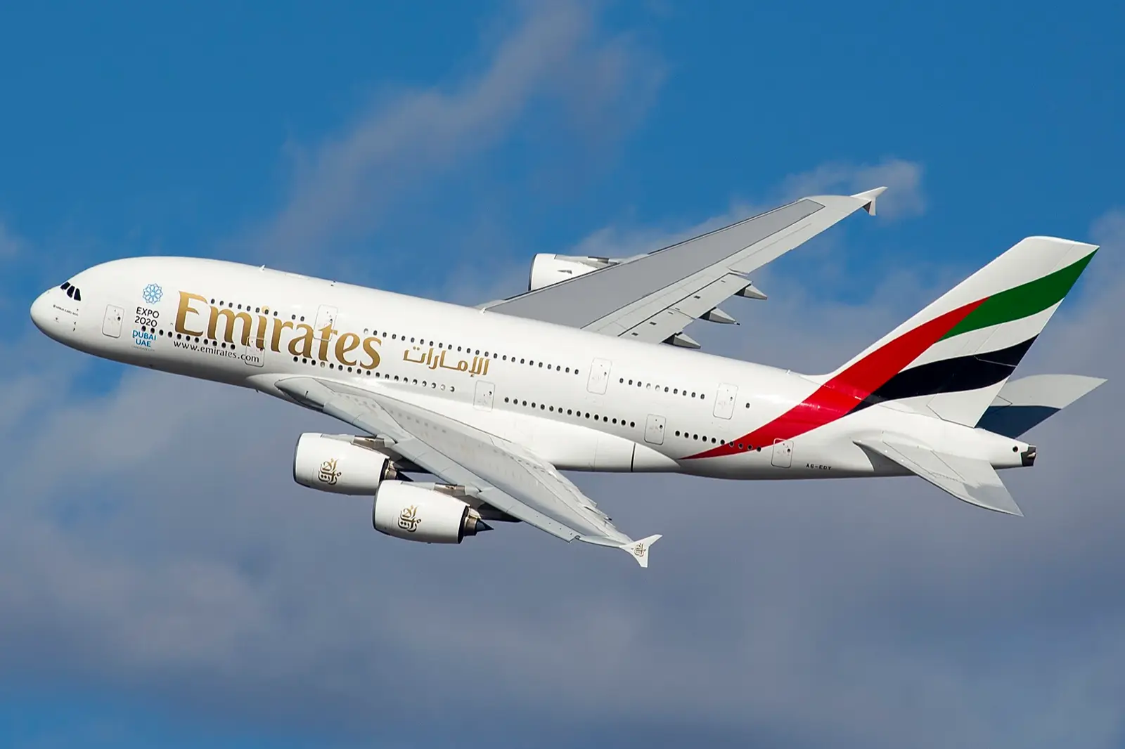 Emirates aircraft climbing after take-off